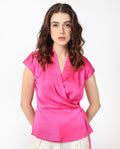 Rareism Women's Jadak Pink Polyester Collarless Plain Sleeveless Regular Fit Top
