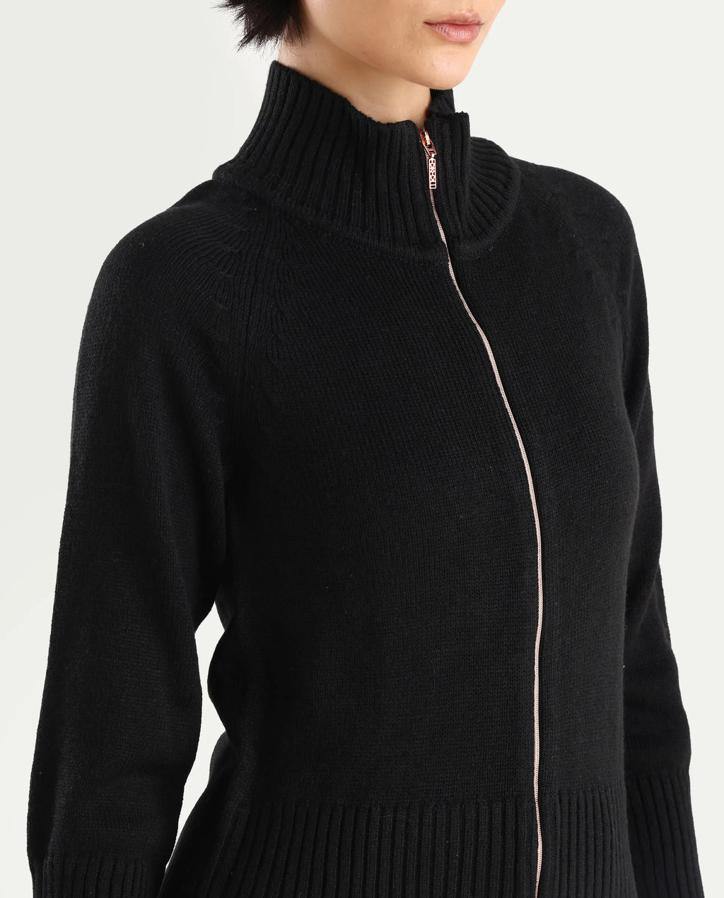 Rareism Women's Jagger Black Acrylic High Neck Plain Raglan Sleeve Relaxed Fit Sweater