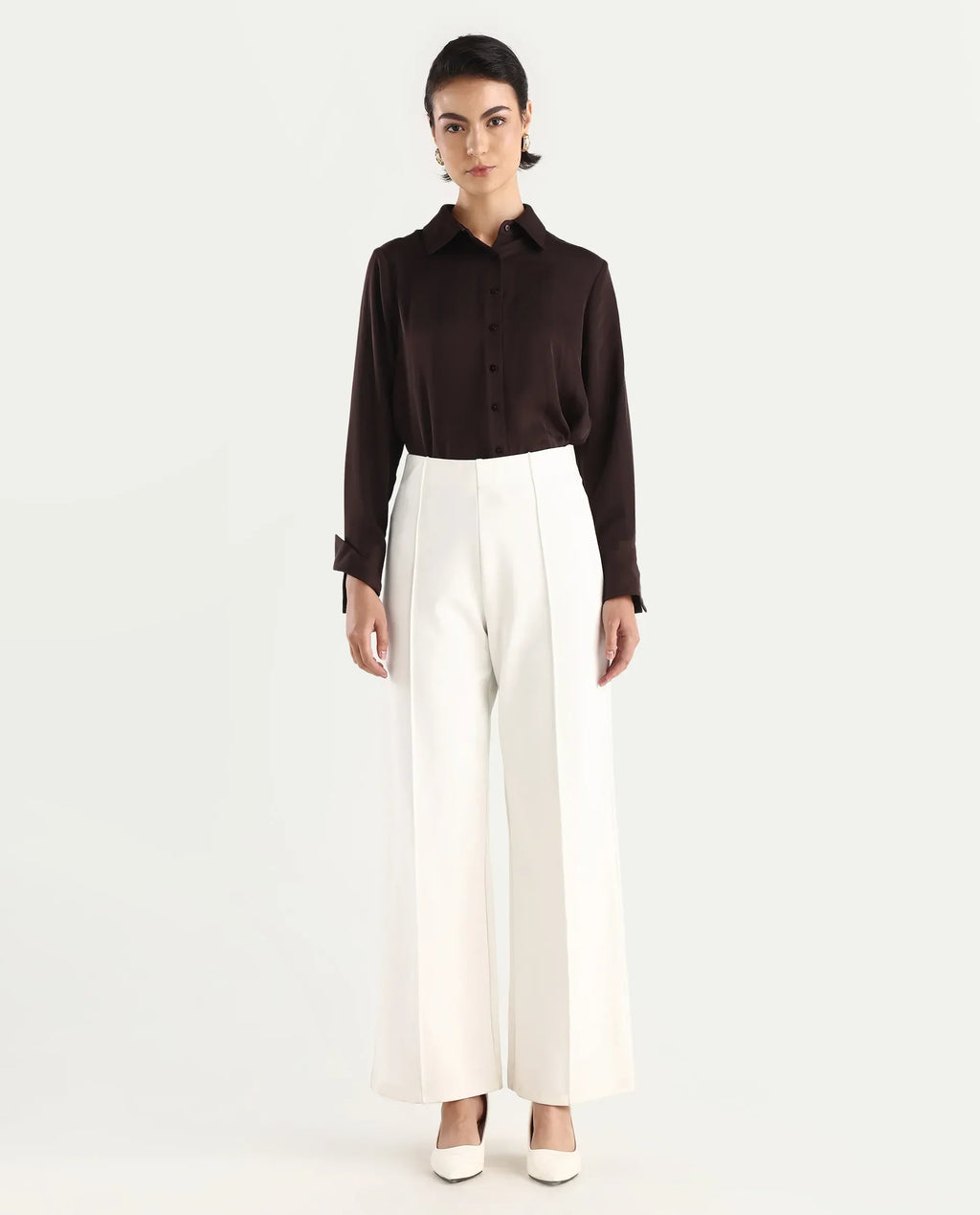 Rareism Women's Jancura-S26 Off White Viscose Blend Relaxed Fit Plain Trouser
