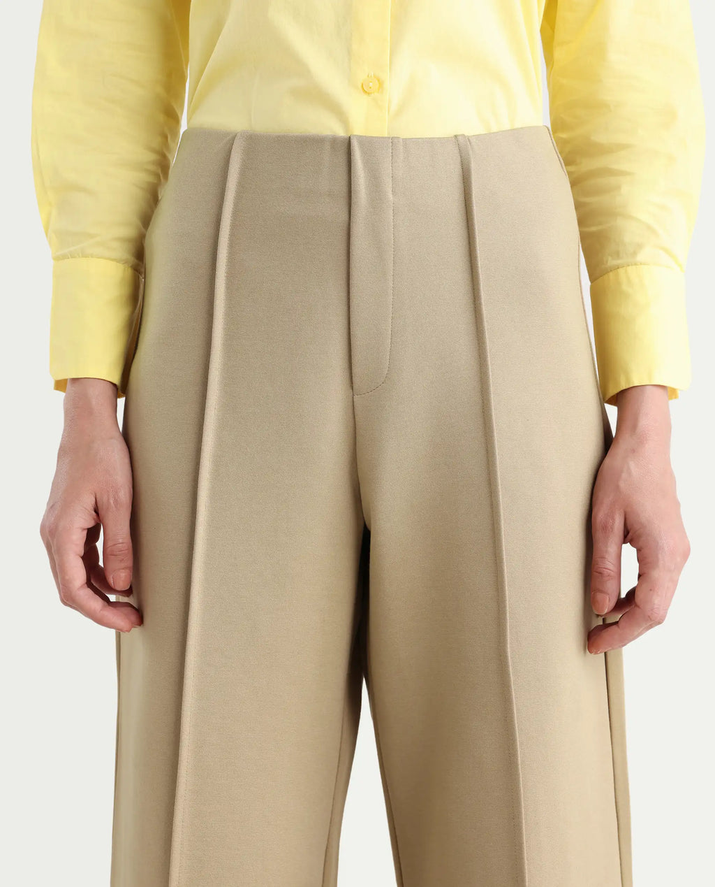 Rareism Women's Jancura Beige Rayon Blend Plain Ankle Length Bootcut Trouser