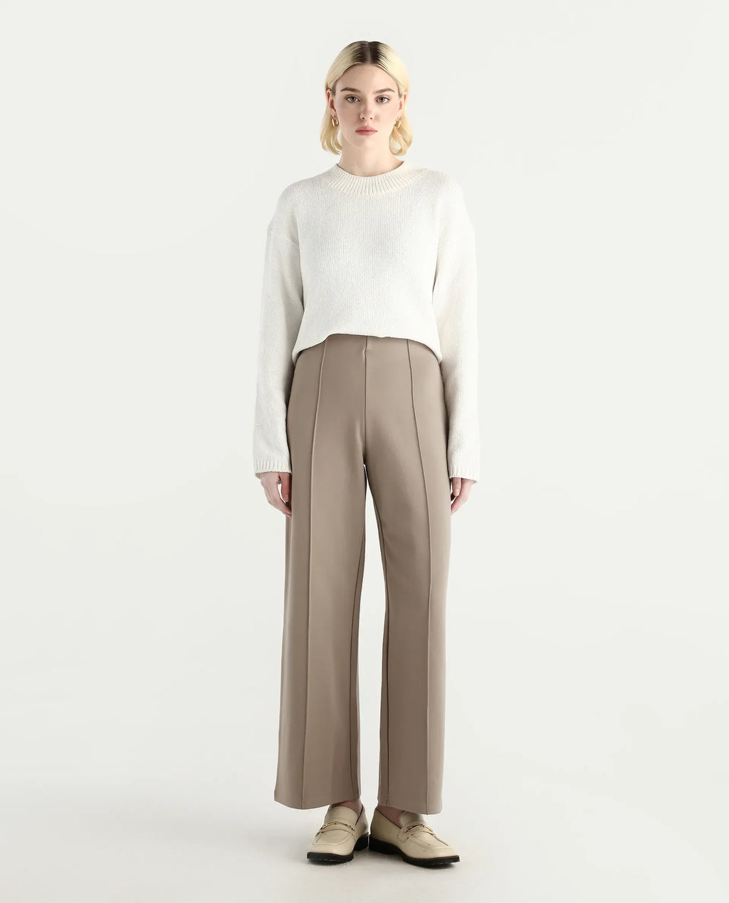 Rareism Women's Jancura-R Beige Nylon Fabric Straight Plain Trouser