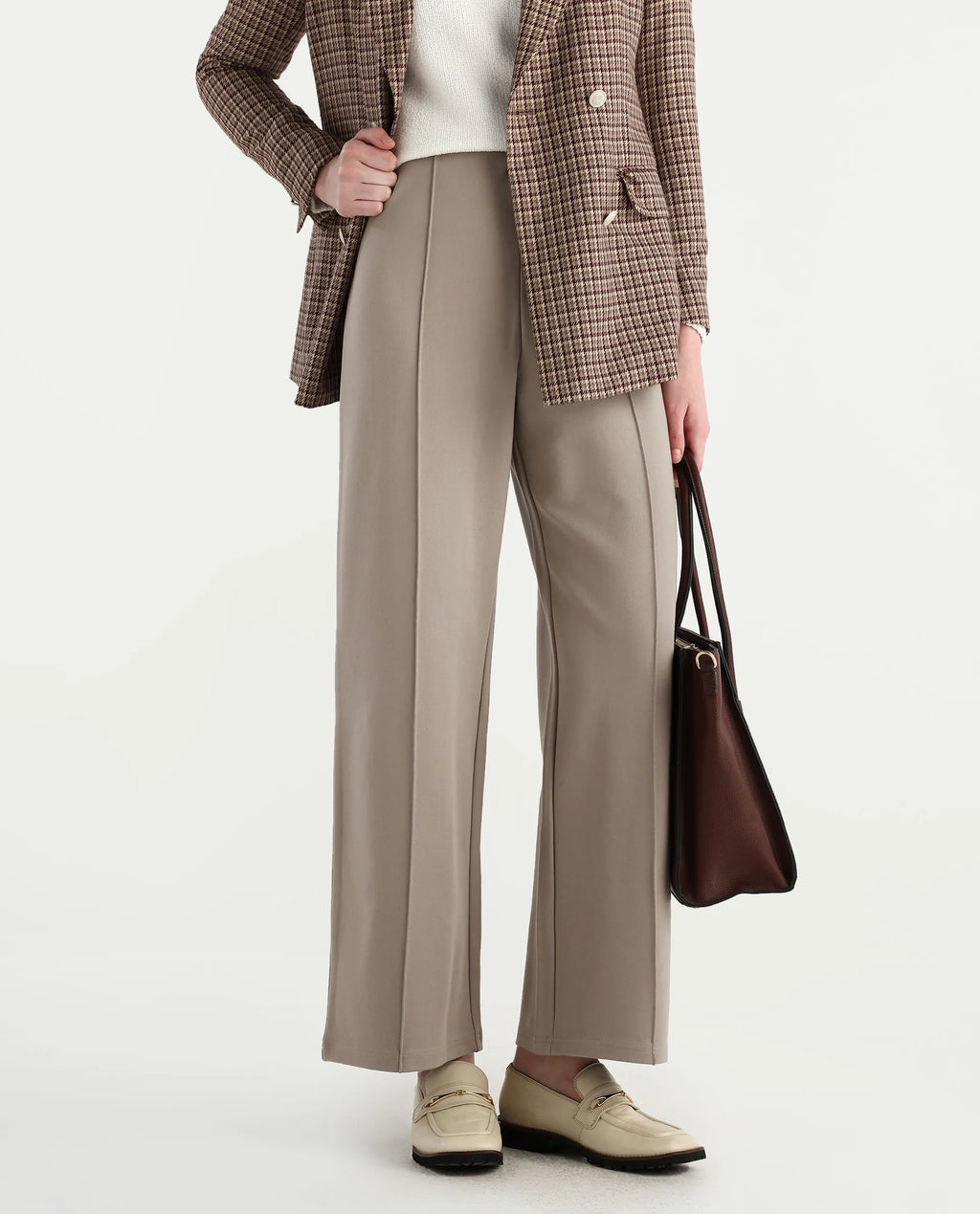 Rareism Women's Jancura-R Beige Nylon Fabric Straight Plain Trouser