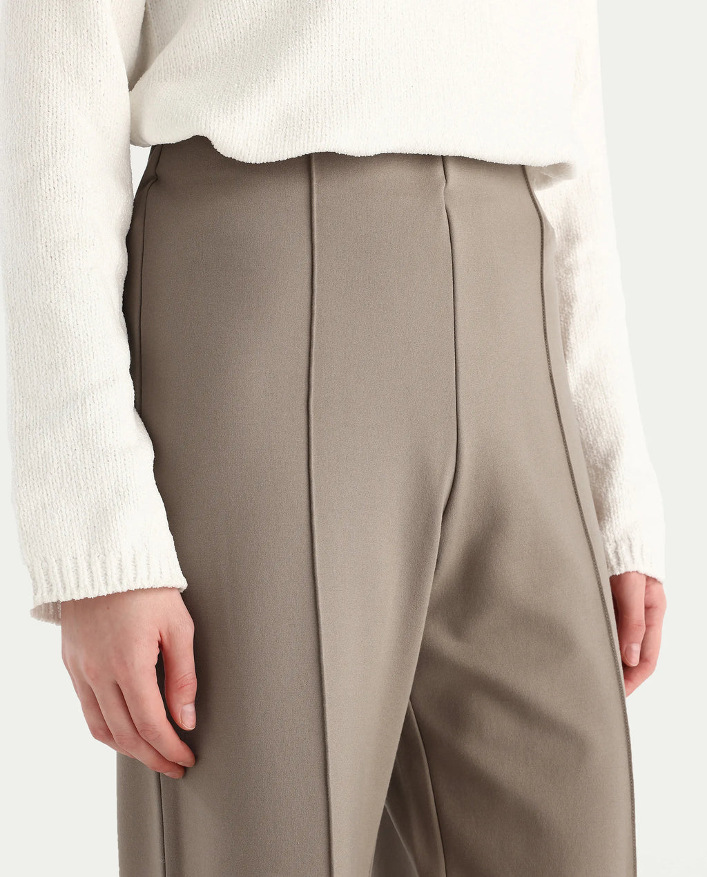 Rareism Women's Jancura-R Beige Nylon Fabric Straight Plain Trouser
