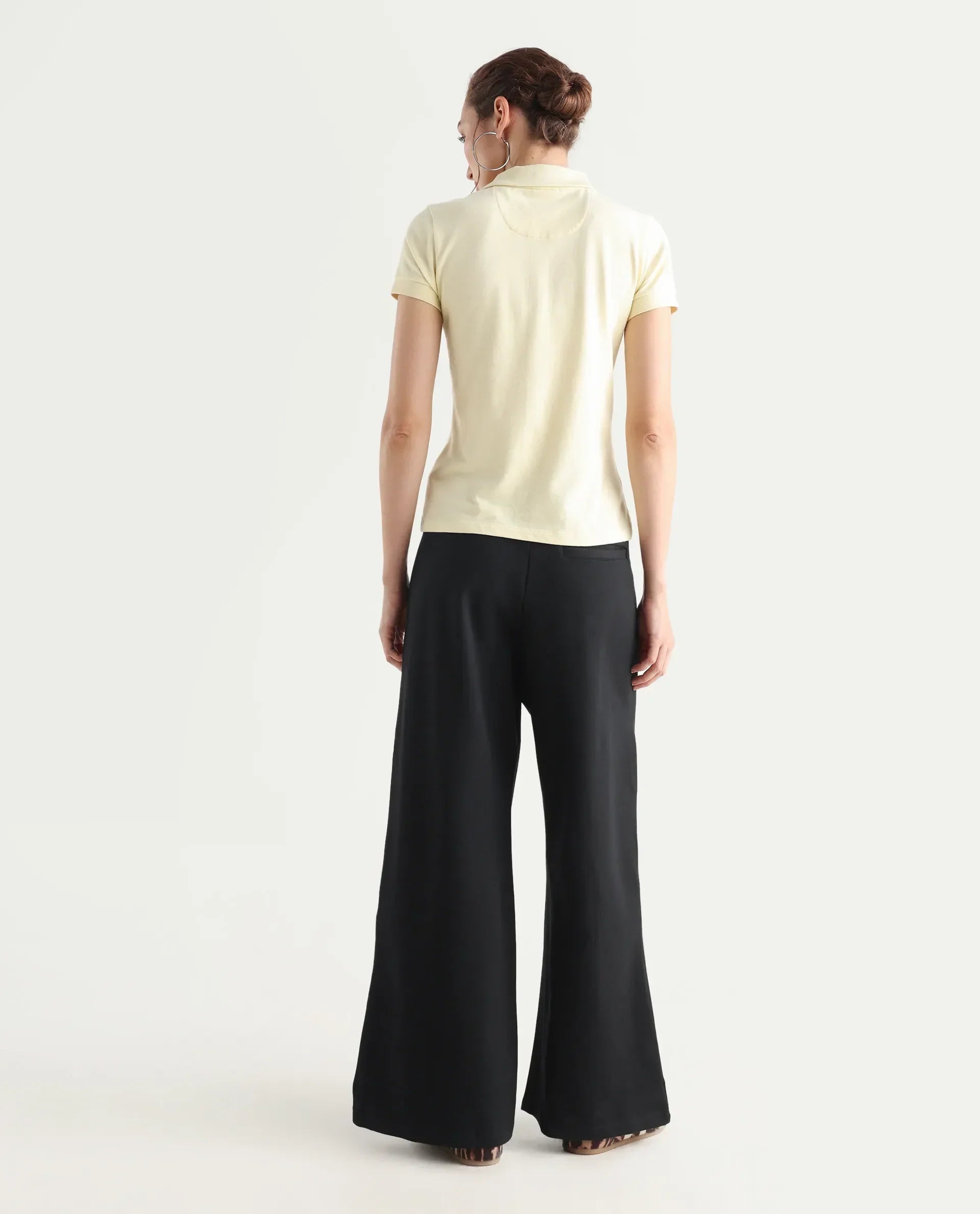 Rareism Women's Jancura Black Nylon Fabric Straight Plain Trouser