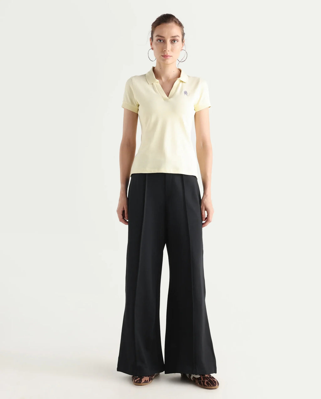 Rareism Women's Jancura Black Nylon Fabric Straight Plain Trouser