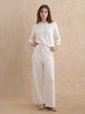 Rareism Women's Janfinn-B Off White Viscose Blend Plain Ankle Length Wide Trouser
