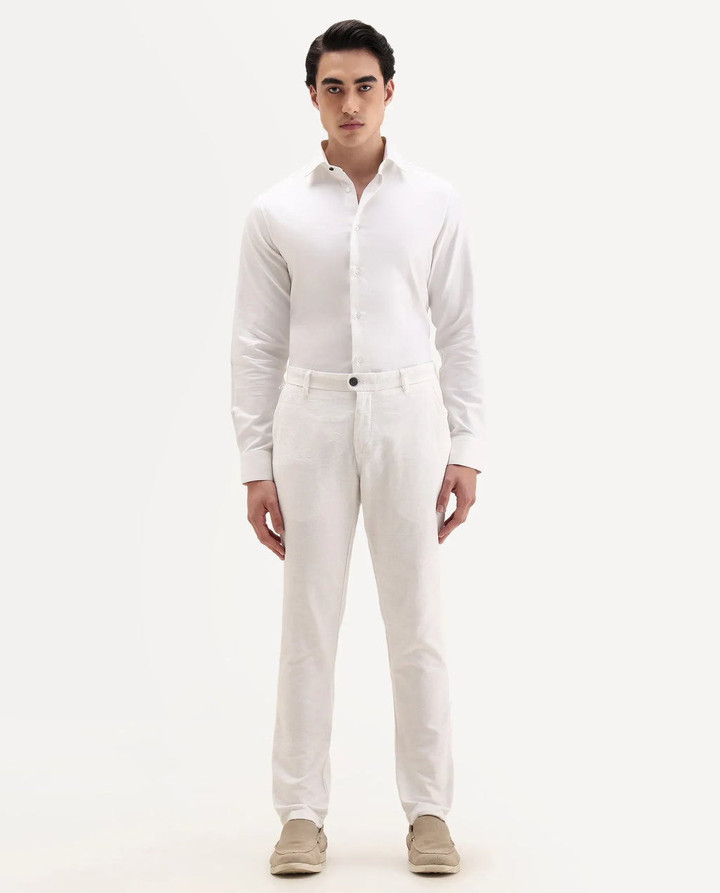 Rare Rabbit Men's Jeck-2 White Cotton Jacquard Regular Fit Trouser