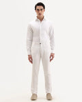 Rare Rabbit Men's Jeck-2 White Cotton Jacquard Regular Fit Trouser