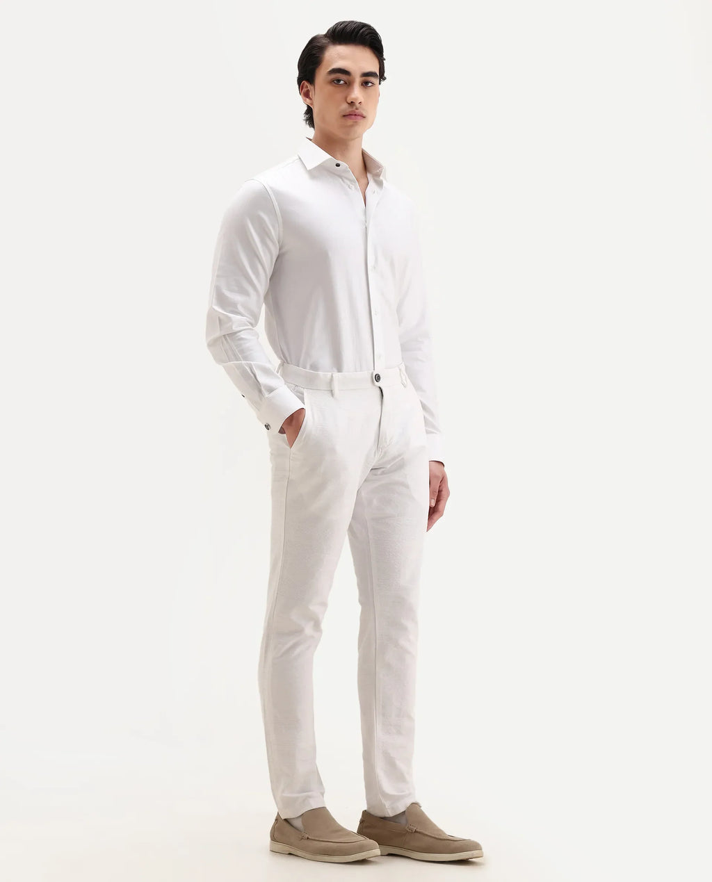 Rare Rabbit Men's Jeck-2 White Cotton Jacquard Regular Fit Trouser