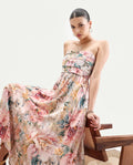 Rareism Women's Jenit Light Viscose Tube Neck Fit And Flare Printed Midi Dress