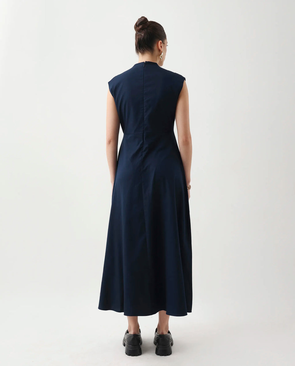Rareism Women's Jenshi Navy Cotton V-Neck Fit And Flare Plain Dress