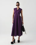 Rareism Women's Jenshi Purple Cotton Sleeveless V-Neck Fit And Flare Fit Plain Dress