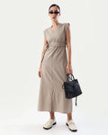 Rareism Women's Jenzo Beige Cotton Mandarin Collar Straight Fit Plain Dress