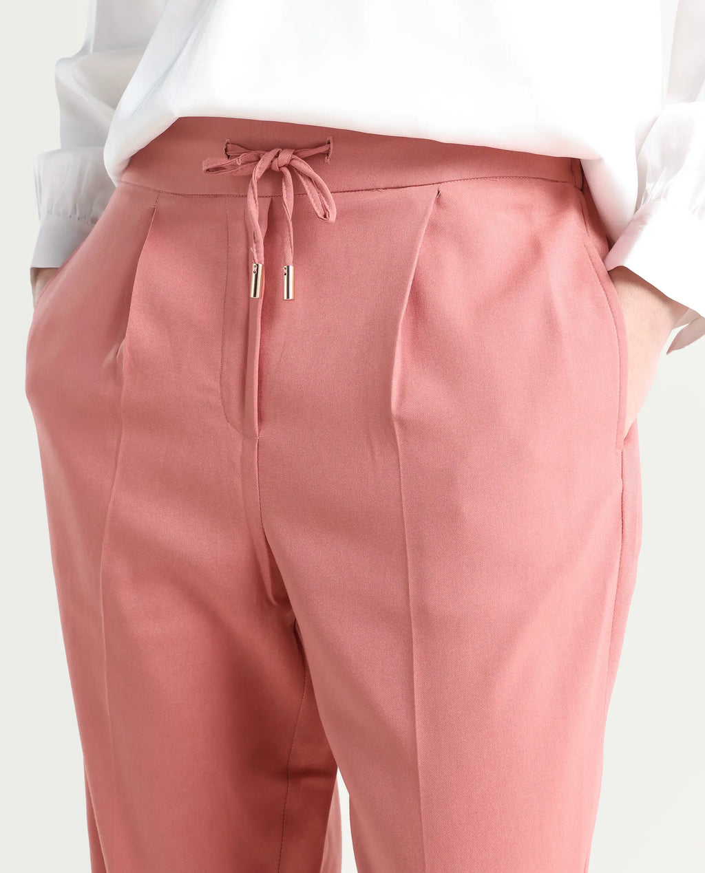 Rareism Women's Jeremiah Peach Polyester Blend Plain Ankle Length Tailored Trouser