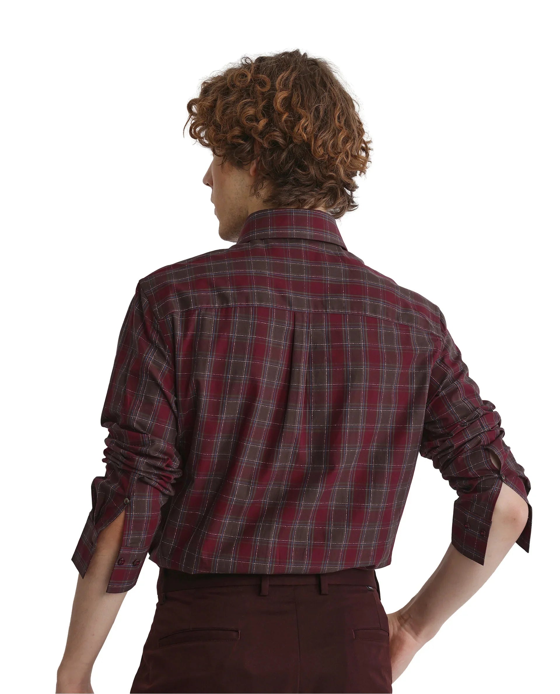 Rare Rabbit Men's Jessen Red Checked Print Regular Fit Full Sleeve Collared Shirt