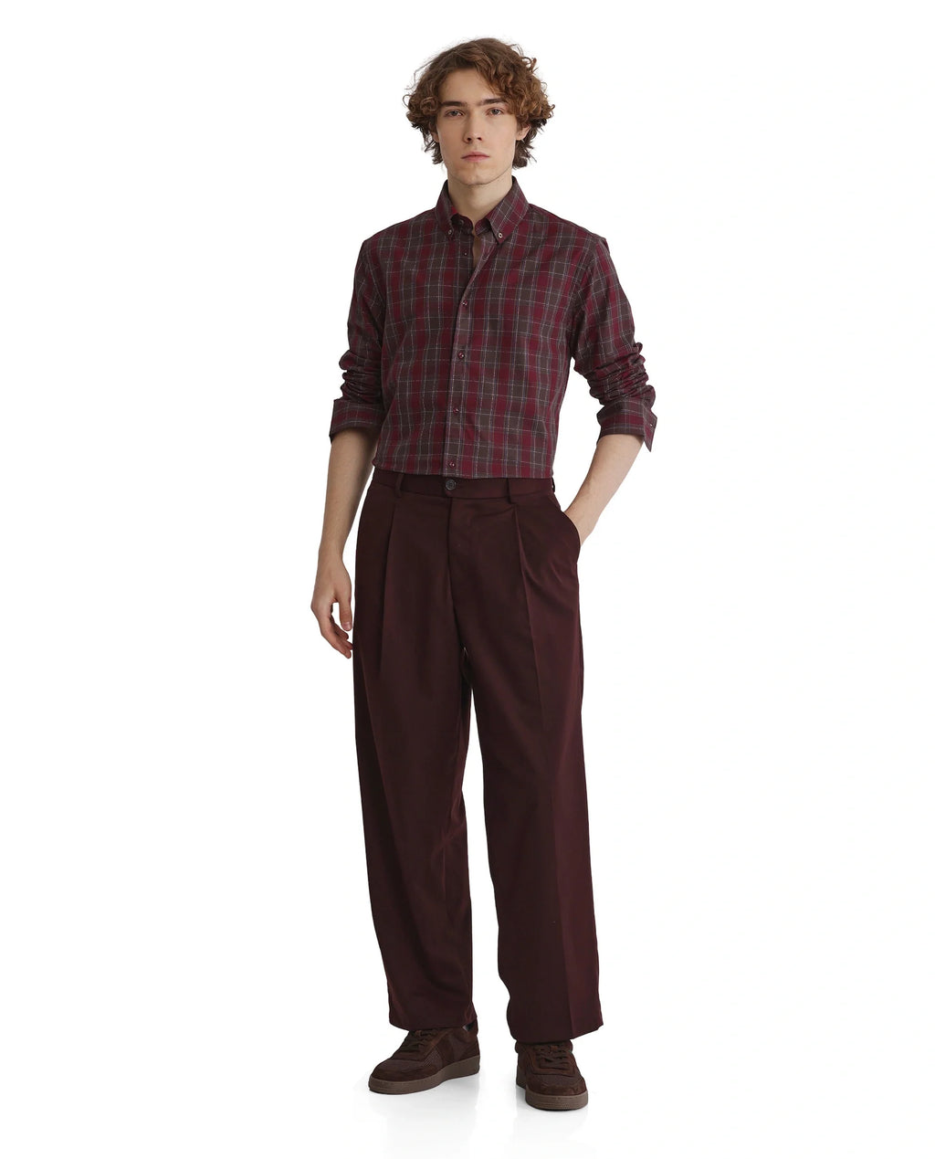 Rare Rabbit Men's Jessen Red Checked Print Regular Fit Full Sleeve Collared Shirt