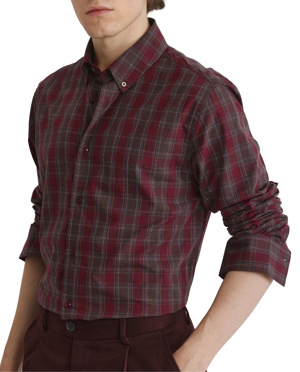 Rare Rabbit Men's Jessen Red Checked Print Regular Fit Full Sleeve Collared Shirt