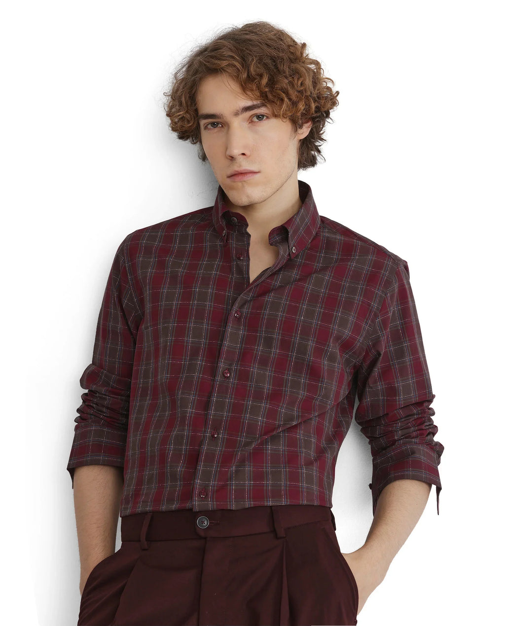 Rare Rabbit Men's Jessen Red Checked Print Regular Fit Full Sleeve Collared Shirt