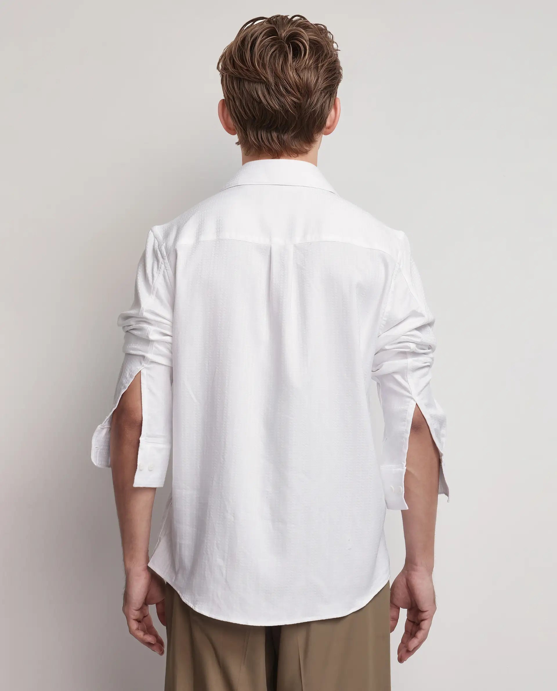 Rare Rabbit Men's Jin White Viscose Plain Regular Fit Full Sleeve Collared Shirt