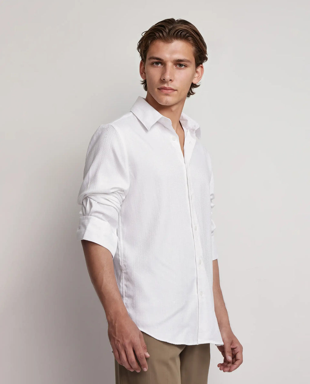 Rare Rabbit Men's Jin White Viscose Plain Regular Fit Full Sleeve Collared Shirt