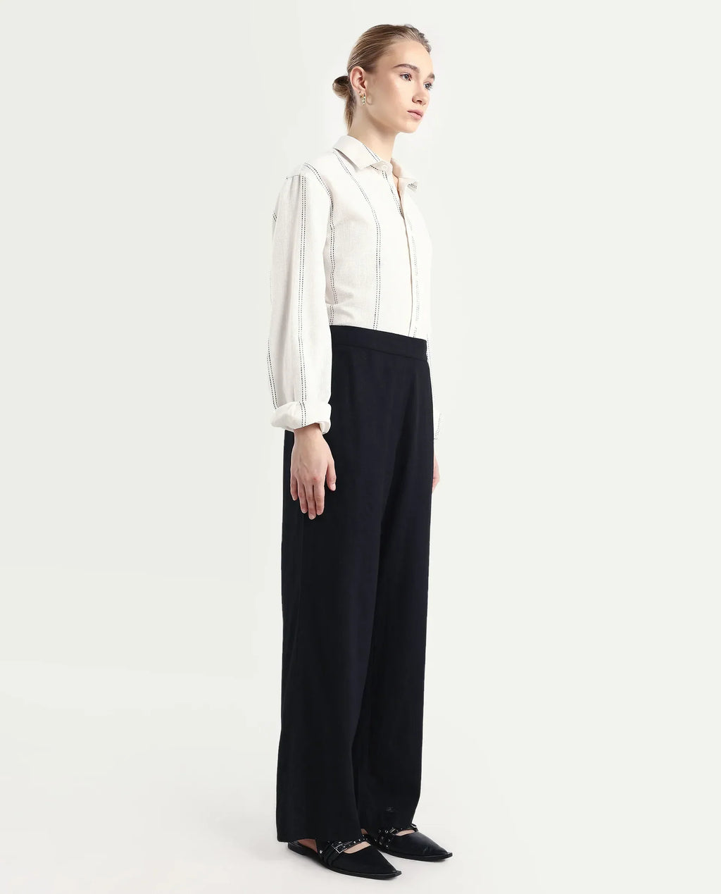 Rareism Women's Jomow-B Black Linen Blend Regular Fit Trouser
