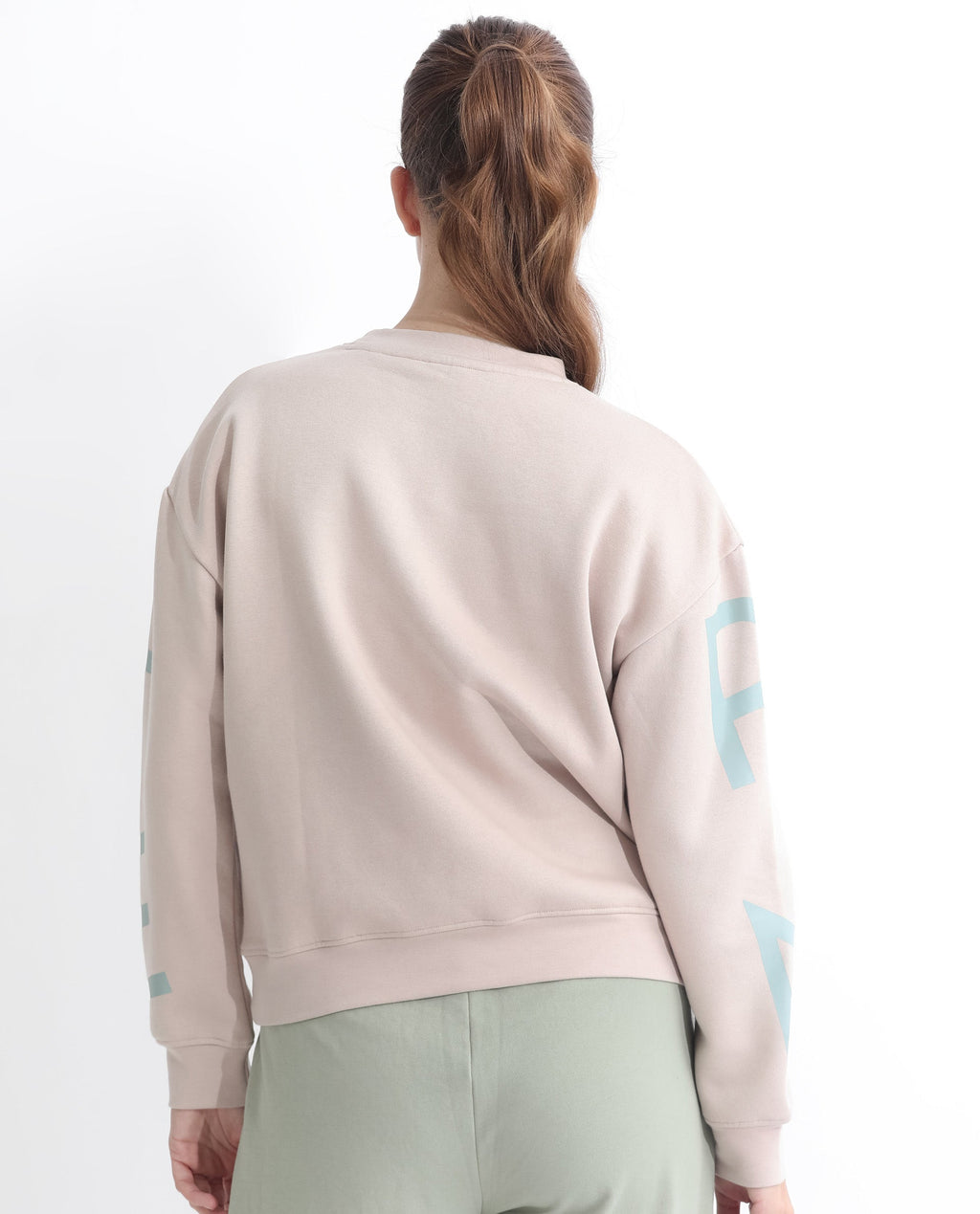 Rareism Women's Joni Beige Polyester Blend Crew Neck Graphic Print Regular Fit Sweatshirt