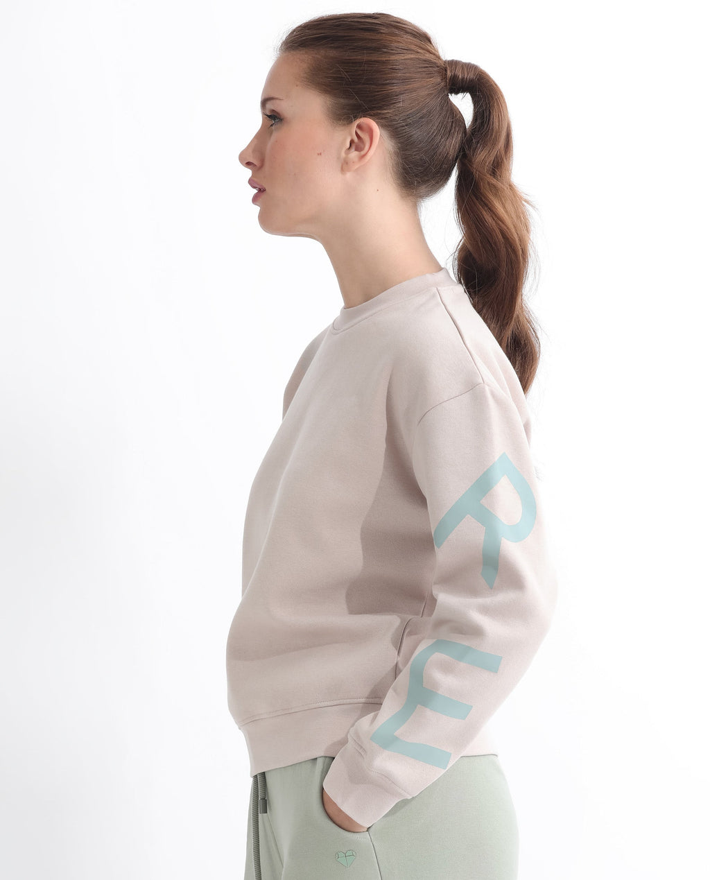 Rareism Women's Joni Beige Polyester Blend Crew Neck Graphic Print Regular Fit Sweatshirt