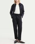 Rareism Women's Juven Black Polyester Blend Plain Ankle Length Tapered Trouser