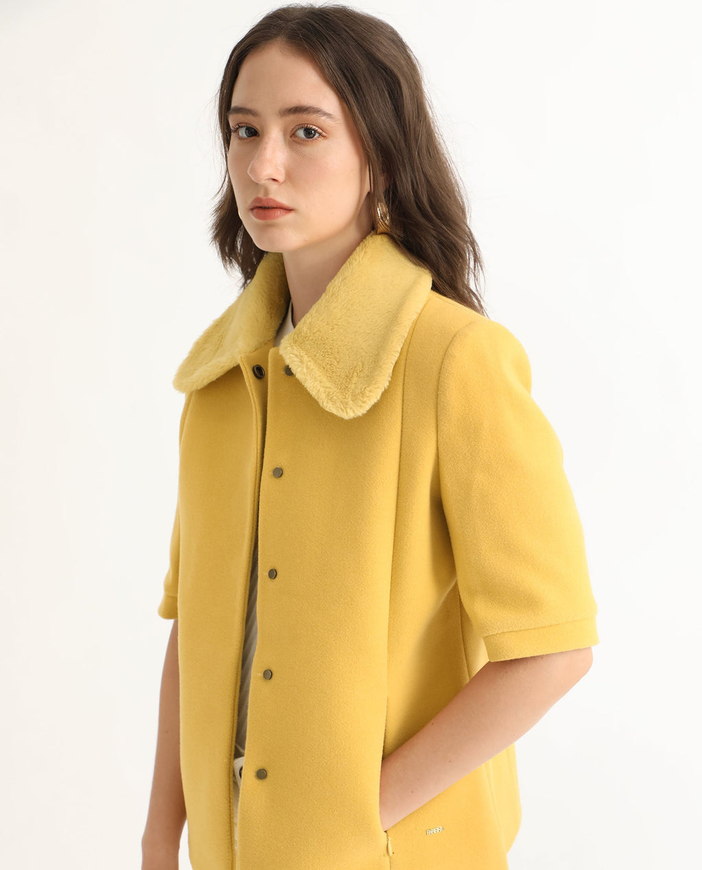 Rareism Women's Kaise Yellow Polyester Spread Collar Plain Bell Sleeve Regular Fit Jacket
