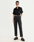 Rareism Women's Kaish Black Polyester Blend Plain Ankle Length Tapered Trouser