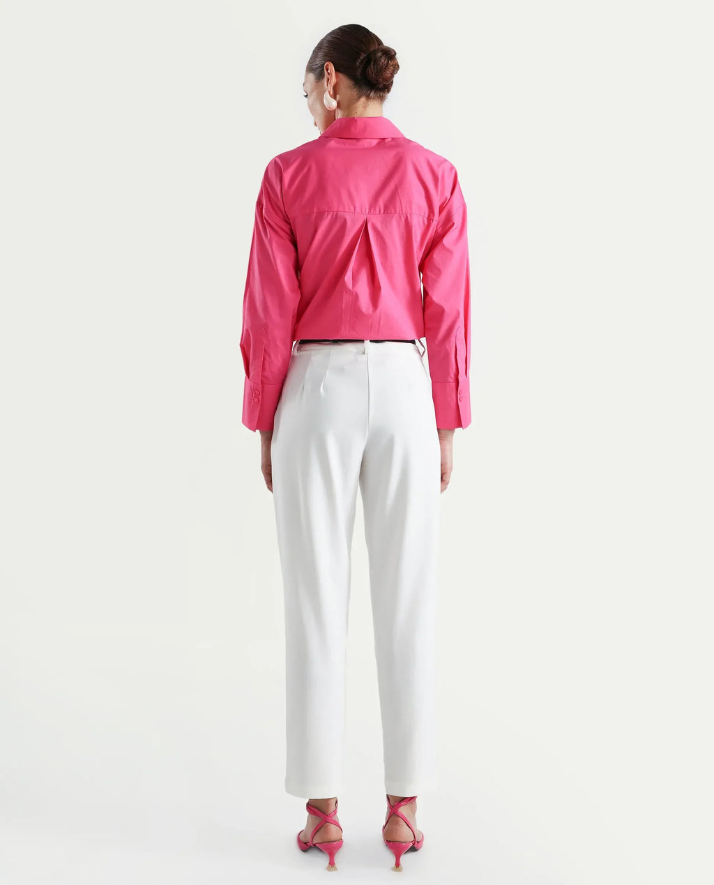 Rareism Women's Kaish Off White Polyester Blend Plain Ankle Length Tapered Trouser