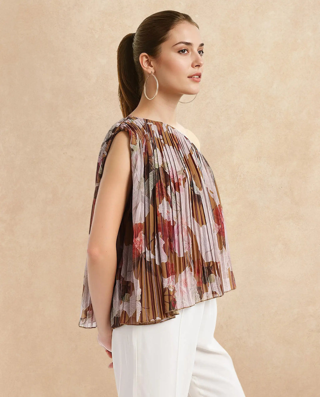 Rareism Women's Kamri Multi Polyester One Shoulder Floral Print One Shoulder Regular Fit Top