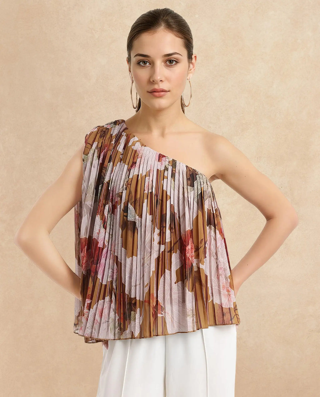 Rareism Women's Kamri Multi Polyester One Shoulder Floral Print One Shoulder Regular Fit Top