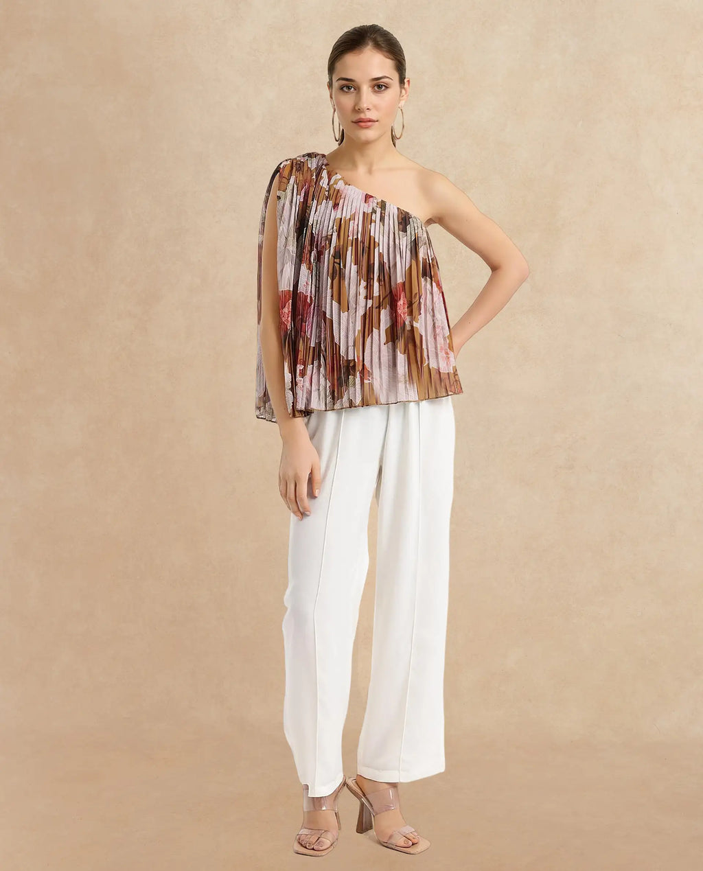 Rareism Women's Kamri Multi Polyester One Shoulder Floral Print One Shoulder Regular Fit Top