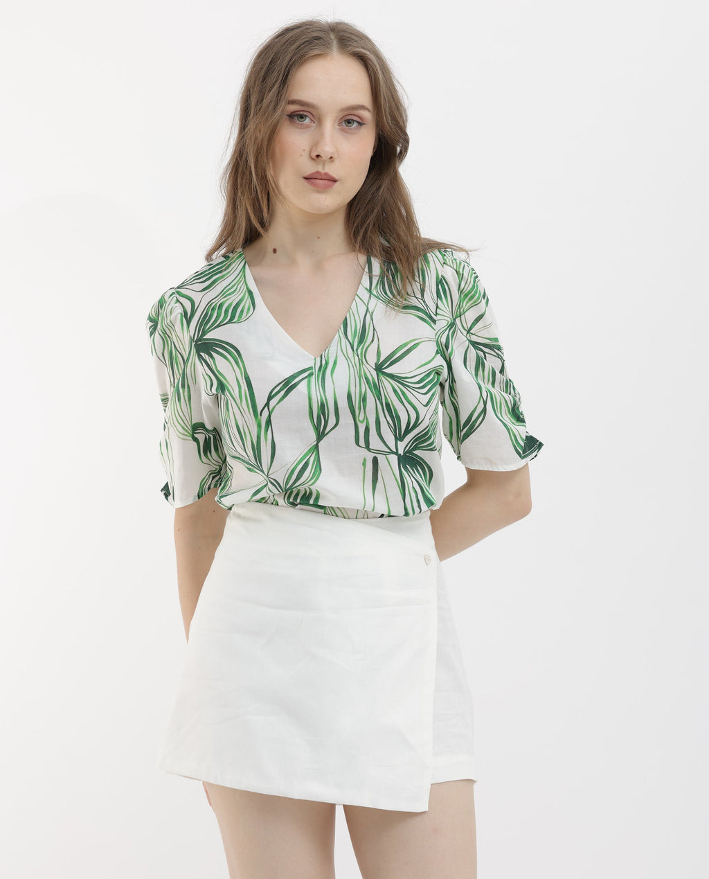 Rareism Women's Karine White Cotton Plain Mini Regular Fit Skirt