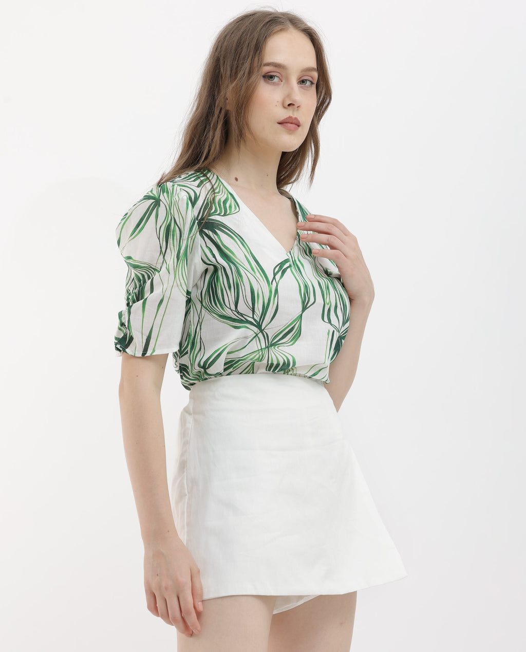 Rareism Women's Karine White Cotton Plain Mini Regular Fit Skirt
