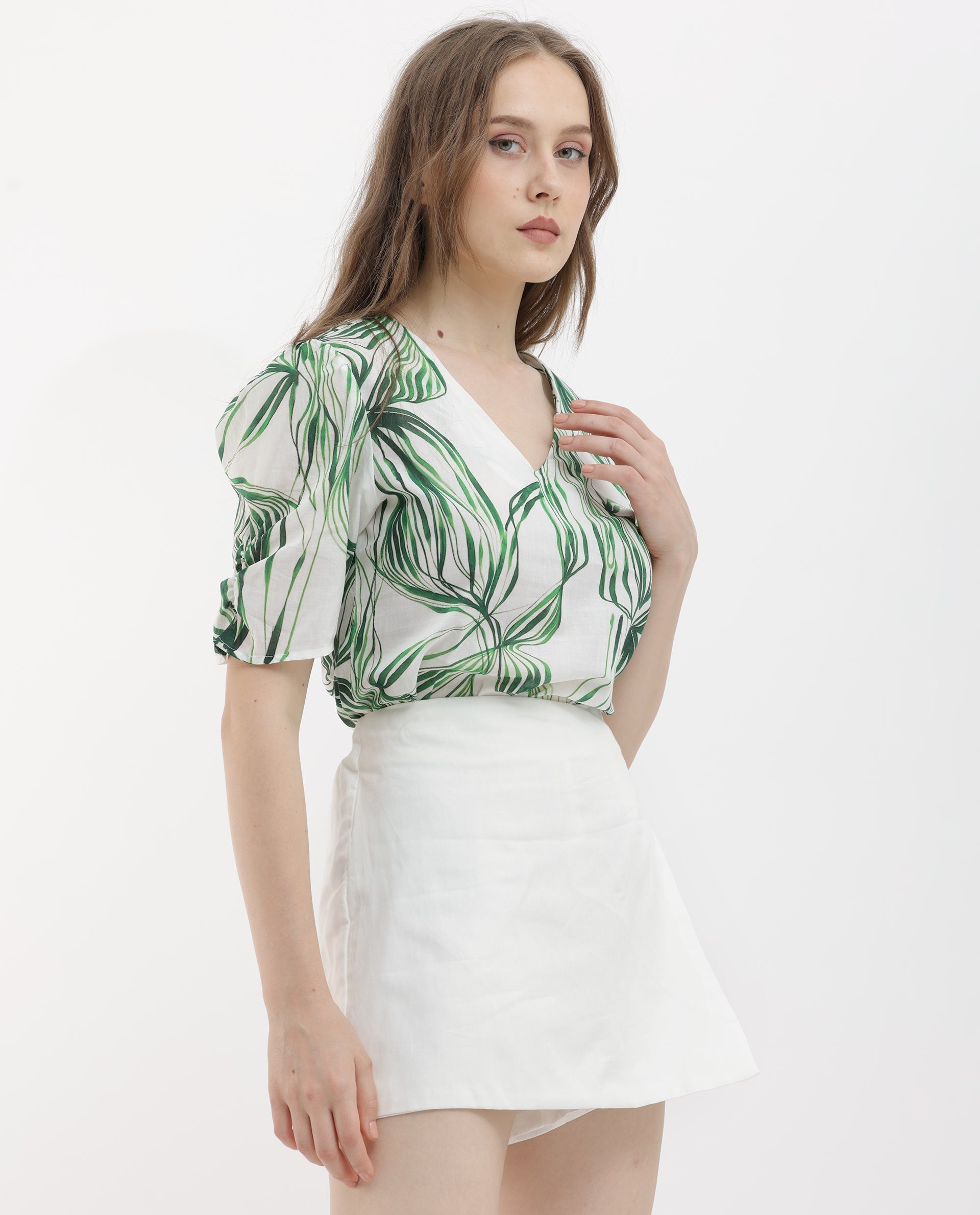 Rareism Women's Karine White Cotton Plain Mini Regular Fit Skirt