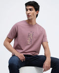 Rare Rabbit Men's Keat Pink Cotton Graphic Print Regular Fit Half Sleeve Crew Neck T-Shirt