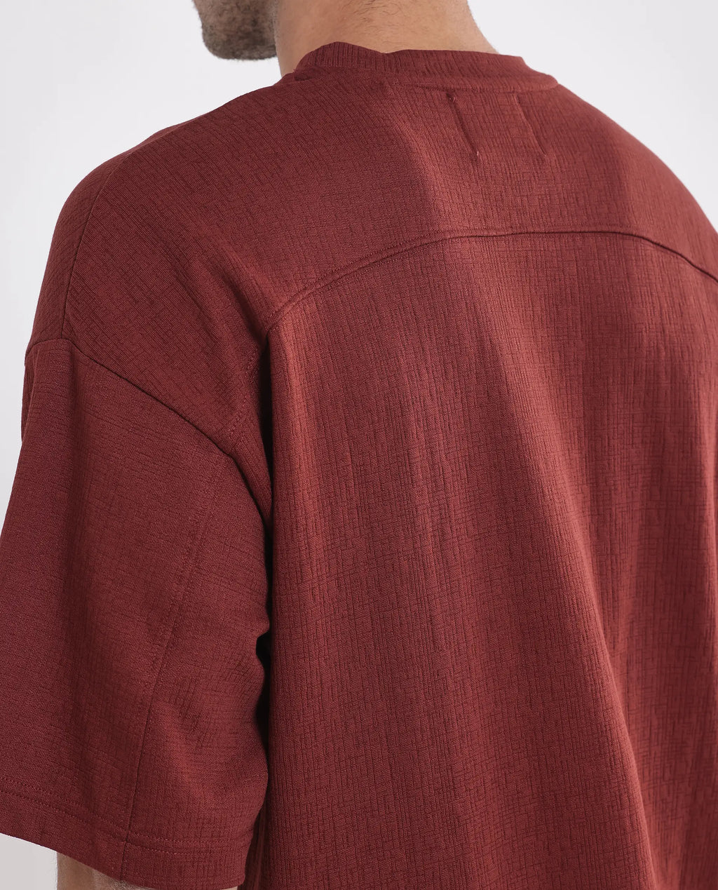 Rare Rabbit Men's Kelos Rust Cotton Blend Plain Oversized Fit Half Sleeve Crew Neck T-Shirt