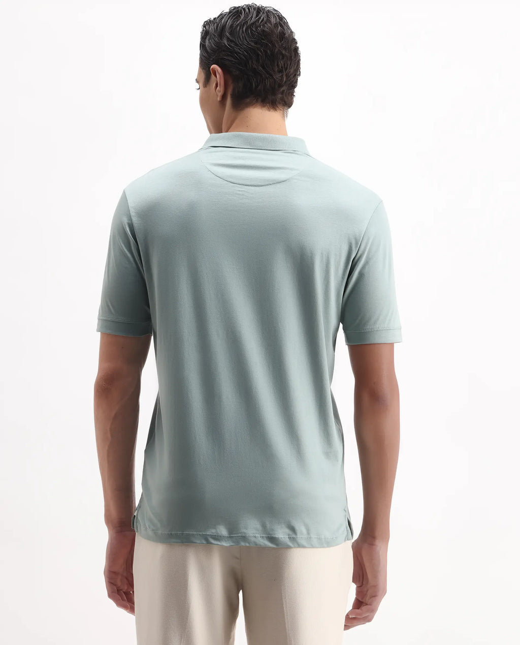Rare Rabbit Men's Keneth-1 Light Teal Cotton Plain Regular Fit Half Sleeve Polo