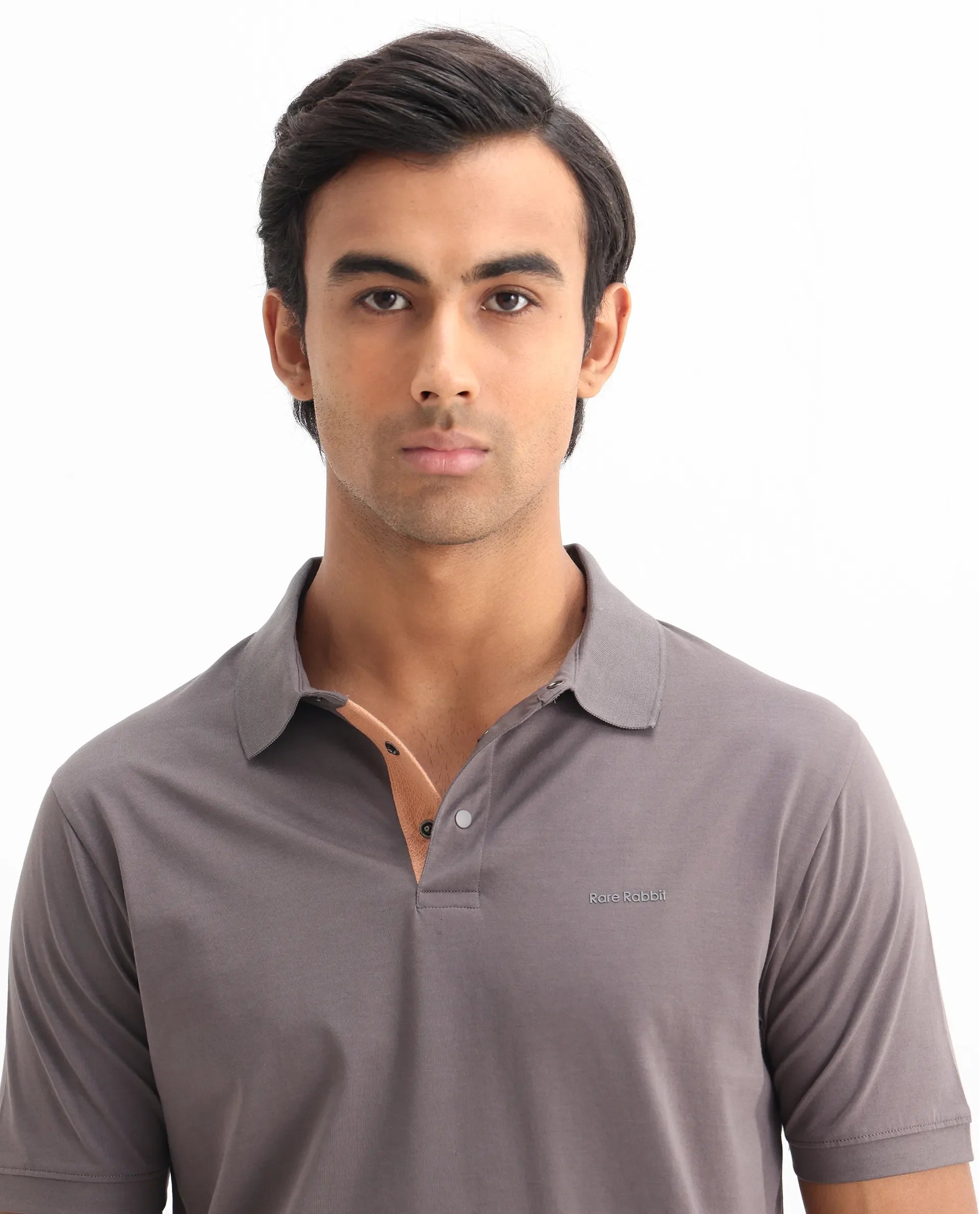 Rare Rabbit Men's Keneth Dusky Purple Cotton Plain Regular Fit Half Sleeve Polo