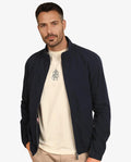 Rare Rabbit Men's Kenny Navy Polyester Plain Regular Fit Full Sleeve High Neck Jacket