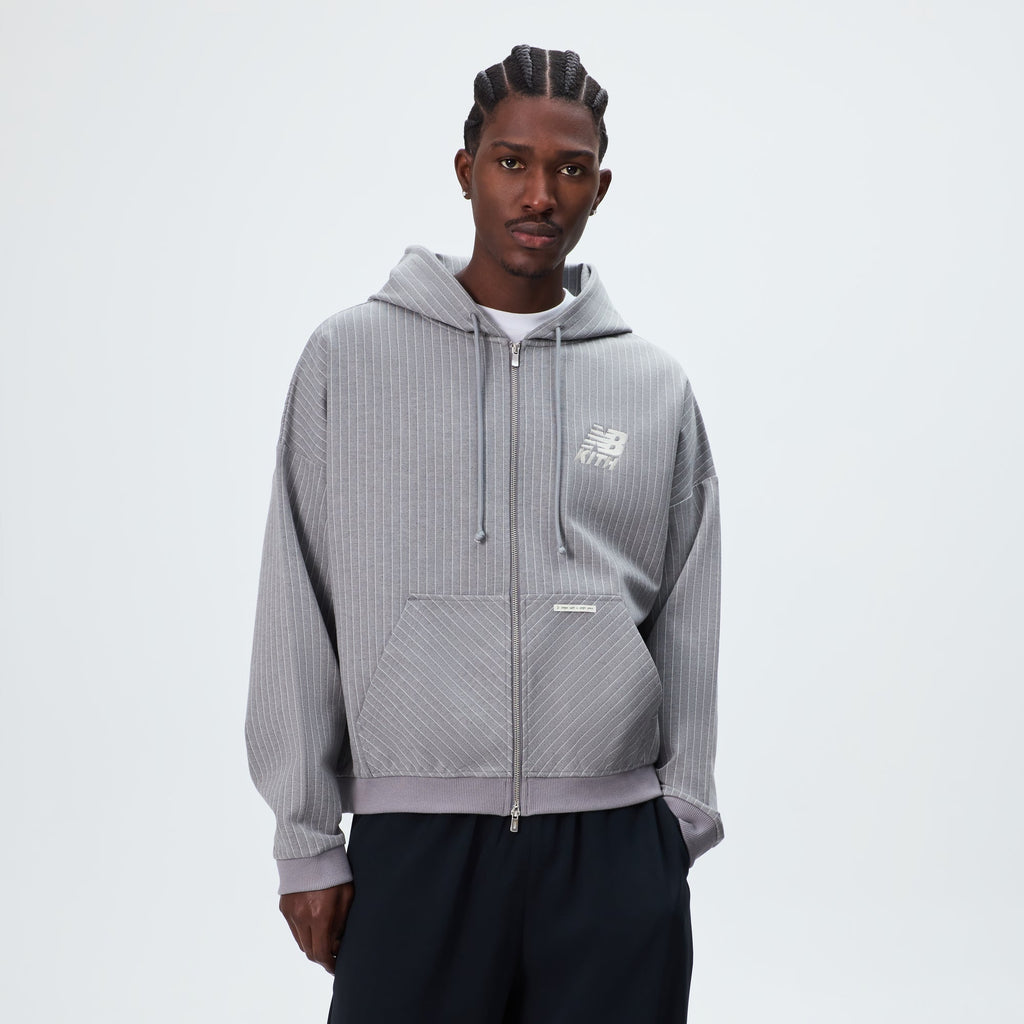 Kith & New Balance Pinstripe Braxton Zip Hoodie - Smoke