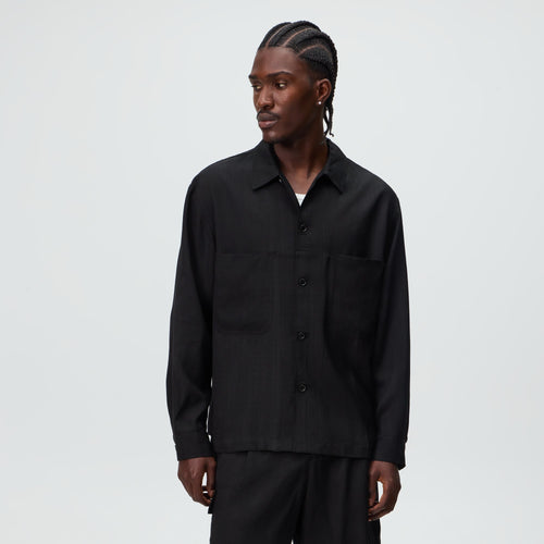 &Kin Textured Viscose Ace Buttondown - Black