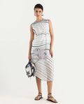 Rareism Women's Kibed Multi Polyester Crew Neck Floral Print Sleeveless Midi Fit And Flare Dress