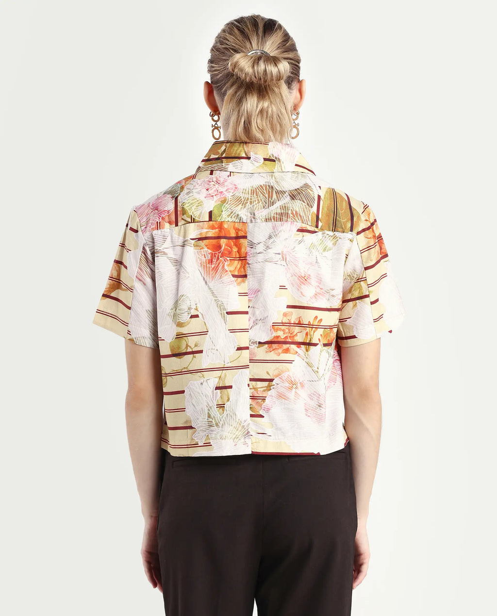 Rareism Women's Klapan Multi Viscose Blend Drop Collar Floral Print Crop Regular Fit Top