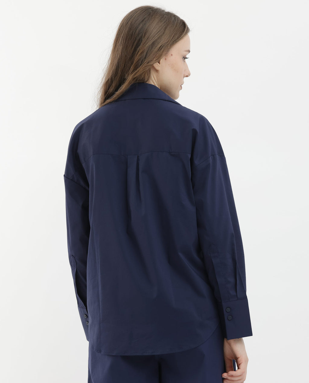 Rareism Women's Klox Navy Cotton Spread Collar Plain Cuffed Sleeve Regular Fit Shirt