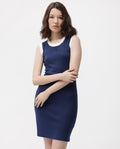 Rareism Women's Knitso Navy Cotton Crew Neck Plain Sleeveless Knee Length Regular Fit Sweater