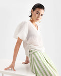 Rareism Women's Krien White Polyester V-Neck Plain Balloon Sleeve Regular Fit Top