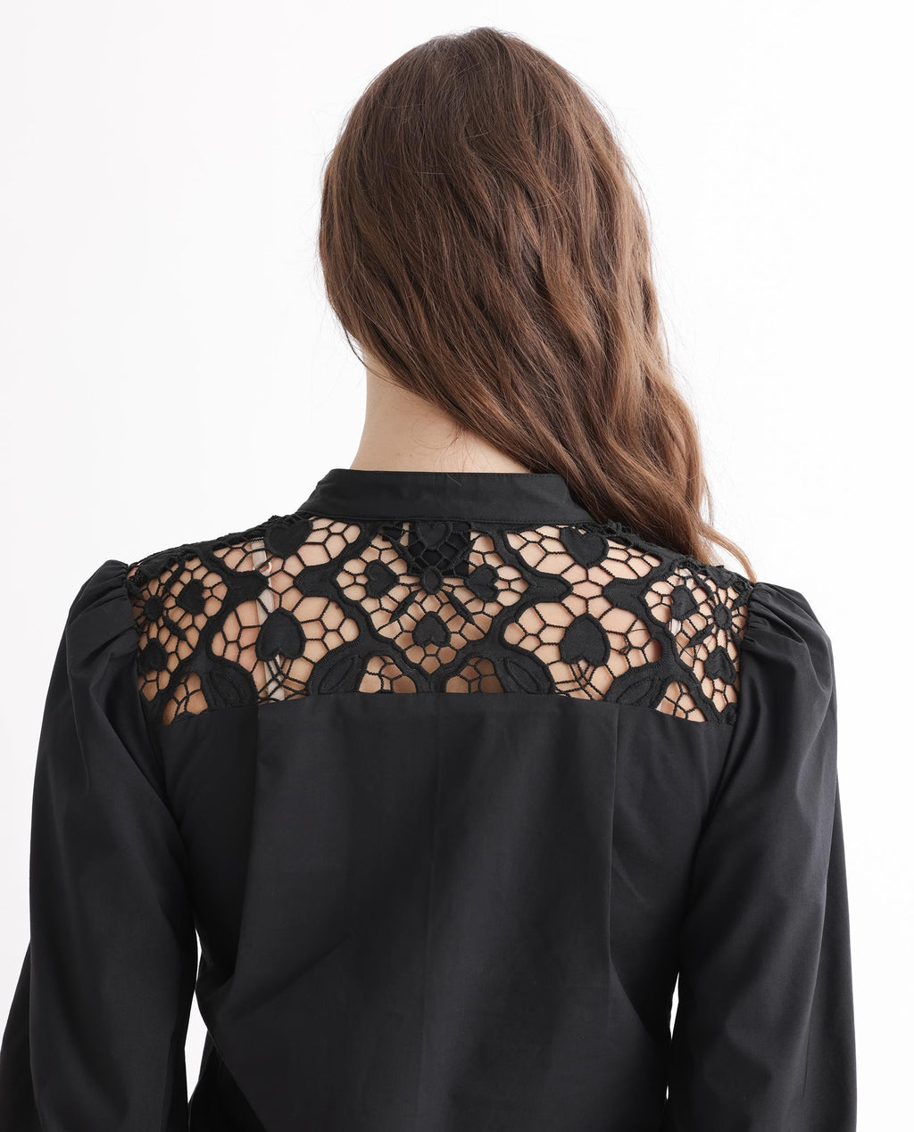 Rareism Women's Laam Black Cotton Blend Mandarin Collar Plain Balloon Sleeve Regular Fit Top